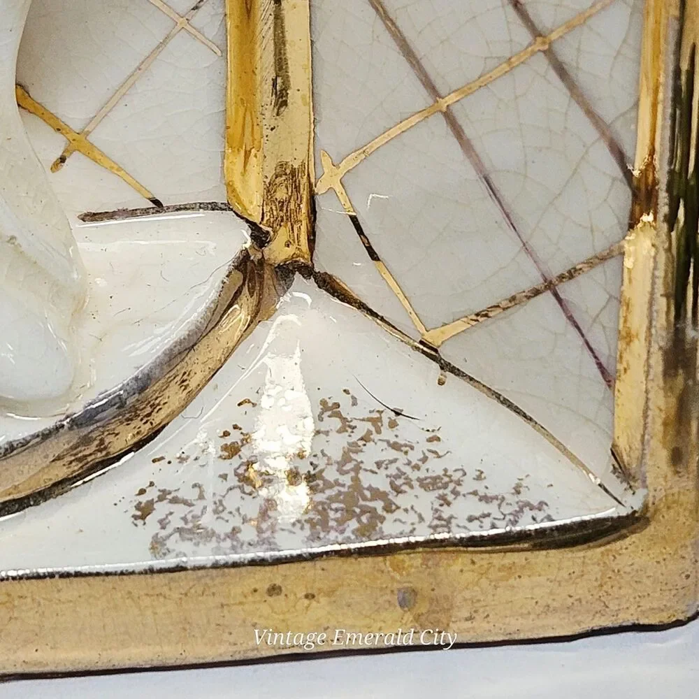 Vtg Geo Z Lefton 3D Virgin Mary Sculpture Wall Pocket Planter Ivory Gold Japan